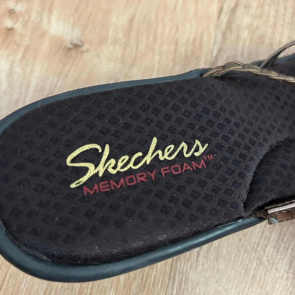 Skechers Womens Wedge Sandal Bronze Rhinestone Braided Strappy Sandals 10